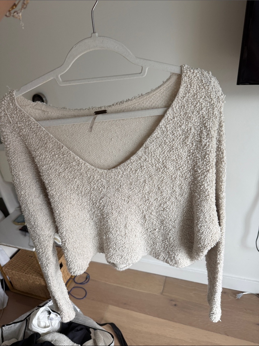 Free People Scoop Neck Bouclé Sweater Cropped